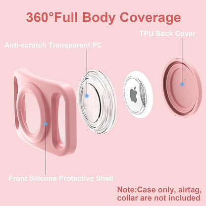 SANKALA Waterproof Airtag Case for Dog Collar, [2 Pack] Airtag Dog Collar Holder, TPU & Silicone Full Body Covered Anti-Lost Apple Air Tag Collar Holder Airtag Case for Pet Collar Backpack, Pink