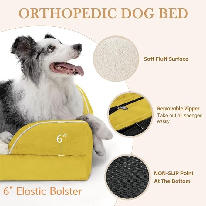 XXL Dog Bed Orthopedic Foam, Waterproof Dog Beds for Oversized Dogs, Washable Dog Sofa Bed with Removable Cover & Non-Slip Bottom(XX-Large,Spicy Mustard)