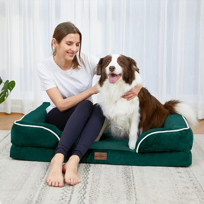 XL Orthopedic Dog Beds, Waterproof Dog Bed, Extra Large Dog Beds with Bolster, Washable Dog Bed Sofa Pet Bed with Removable Cover & Non-Slip Bottom(X-Large,Emerald)