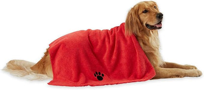 Bone Dry Pet Grooming Towel Collection Absorbent Microfiber X-Large, 41x23.5", Embroidered Red