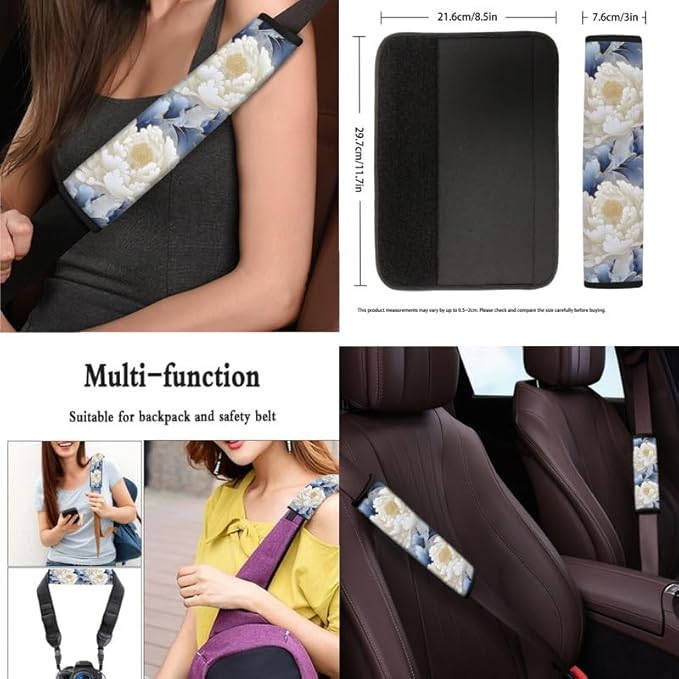 Watercolor Peony Car Seat Covers Full Set White