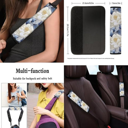 Watercolor Peony Car Seat Covers Full Set White