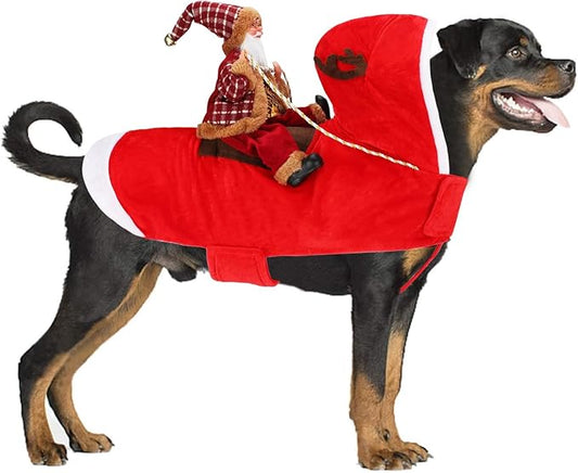 BWOGUE Santa Dog Costume Christmas Pet Clothes Santa Claus Riding Pet Cosplay Costumes Party Dressing up Dogs Cats Outfit for Small Medium Large Dogs Cats