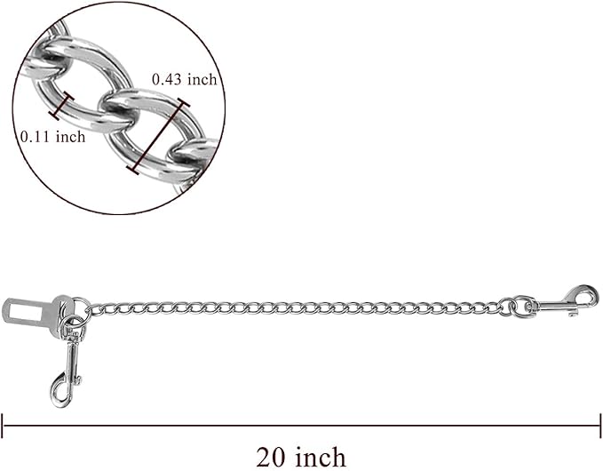 Mogoko Stainless Steel No chew Dog Car, Pet Vehicle Safety Restraint Cable, Heavy Duty Big Canine Dog Car Leash Strap with Double Clip and Latch Attachment-20 Inch