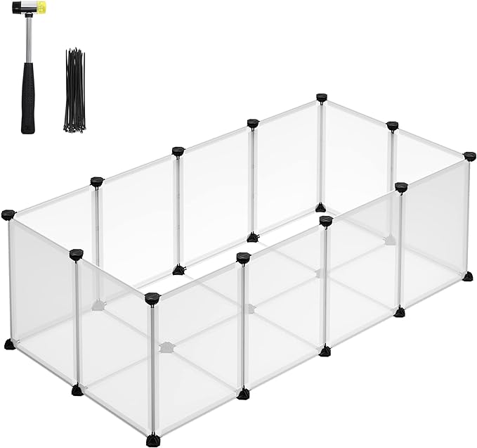 SONGMICS 20 Panels Pet Playpen with Floor, Small Animal Playpen, Pet Fence Indoor, DIY Plastic Enclosure for Guinea Pigs, Bunny, Hamsters, Hedgehogs, 49.2 x 24.8 x 16.5 Inches, White ULPC001W01