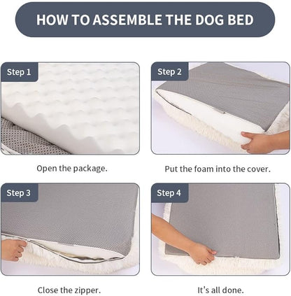 Dog Beds for Large Dogs Large Fluffy Plush Dog Bed Cat Bed Dog Crate Pad Washable Dog Crate Bed Pet Bed Sleeping Mat (Large