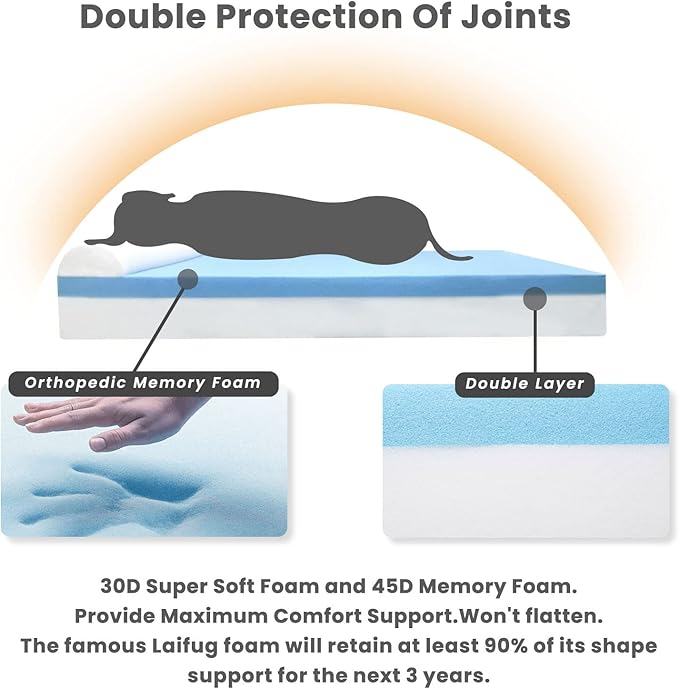 Laifug Orthopedic Memory Foam Extra Large Dog Bed with Pillow and Durable Water Proof Liner & Removable Washable Cover & Smart Design (Large (46"x28"x8")