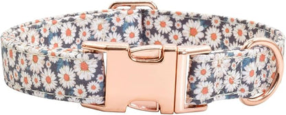 Cotton Dog Collar Metal Buckle Daisy Summer (01-Daisy, L(15-23in))