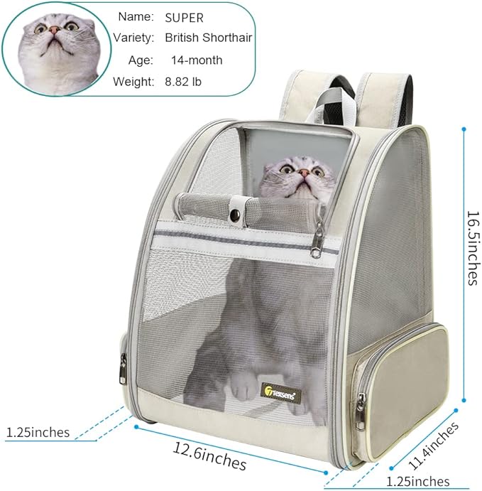 Texsens Pet Backpack Carrier for Small Cats Dogs | Ventilated Design, Safety Straps, Buckle Support, Collapsible | Designed for Travel, Hiking & Outdoor Use (Creamy White)