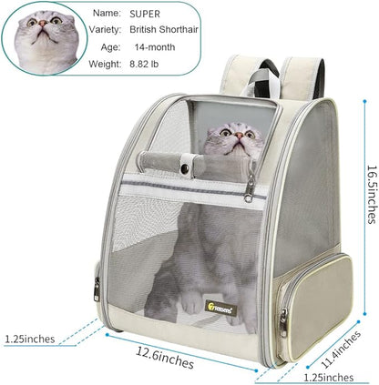 Texsens Pet Backpack Carrier for Small Cats Dogs | Ventilated Design, Safety Straps, Buckle Support, Collapsible | Designed for Travel, Hiking & Outdoor Use (Creamy White)