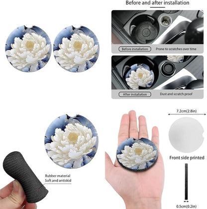 Watercolor Peony Car Seat Covers Full Set White