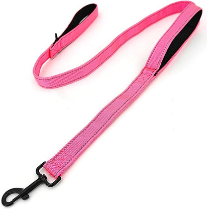 Solmoony 4FT Pink Strong Dog Leash with 2 Padded Handles 4FT)