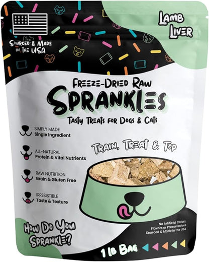 Freeze Dried Lamb Liver Treats for Cats & Dogs - 1LB Big Bag Single Ingredient All Natural Grain-Free, High Protein, Made in USA - Perfect for Training, Topper or Snack