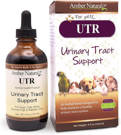 AMBER NATURALZ UTR Urinary Tract Herbal Supplement for Dogs, Cats, Birds, Guinea Pigs, and Rabbits | Pet Herbal Supplement for Bladder Support | 4 Fluid Ounce Glass Bottle | Manufactured in The USA