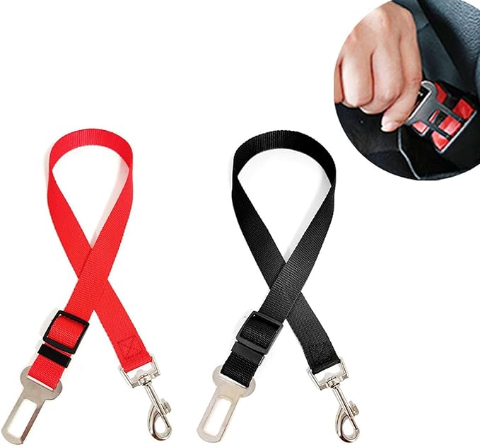 Dog Car Harness - Pack of 2 Dog Seatbelts for Cars, Trucks, Travel - Tether Belt for Small & Large Dogs - Black+Red