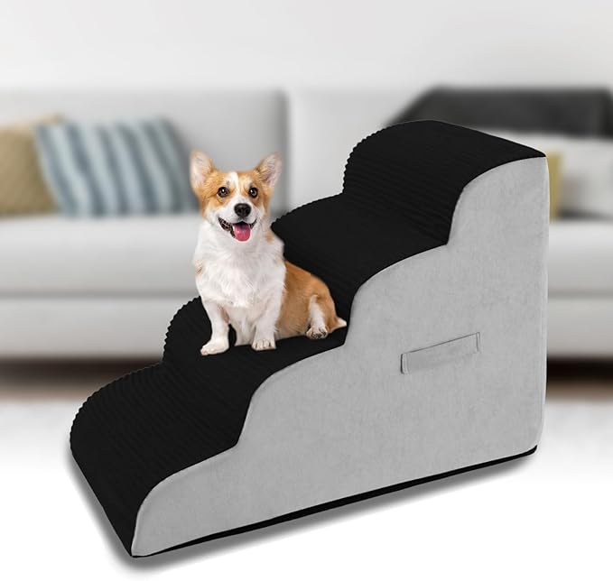 High Density Foam Dog Stairs Steps (4-Tiers (Black))
