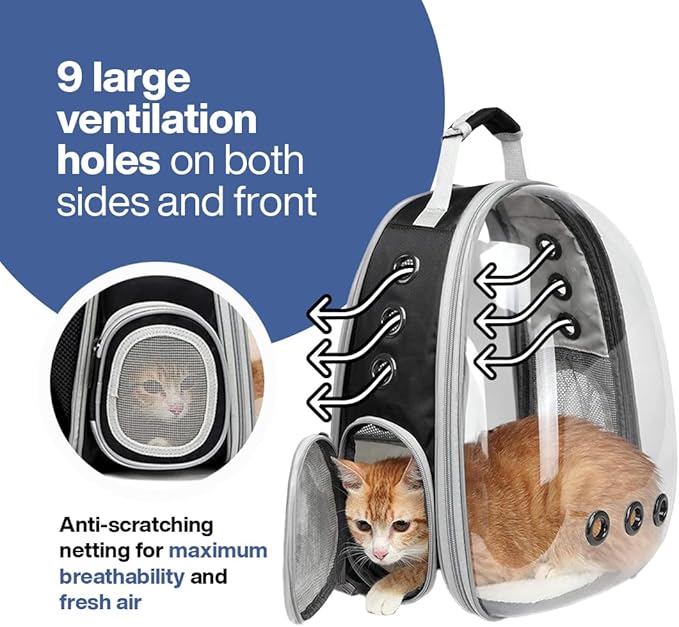 Cat Backpack Expandable - Cat Carrier Bubble Window, Ventilated Cat Backpack Carrier for Large Cats 20 lbs or Less, Pet Carrier Airline Approved for Hiking, Camping, Outdoors, Travel (Black)