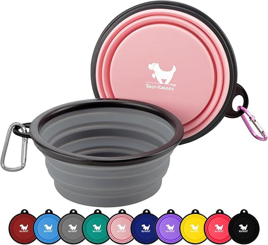 Rest-Eazzzy Large Collapsible Dog Bowls 1000 ml, 2-Pack Dog Portable Water Bowl for Dogs Cats Pet Foldable Feeding Watering Dish for Traveling Camping Walking with 2 Carabiners, BPA Free