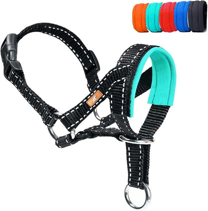 Dog Head Collar with Reflective Fabric, Adjustable Dog Head Harness to Prevent Pulling for Small Medium and Large Dogs(M, Green)