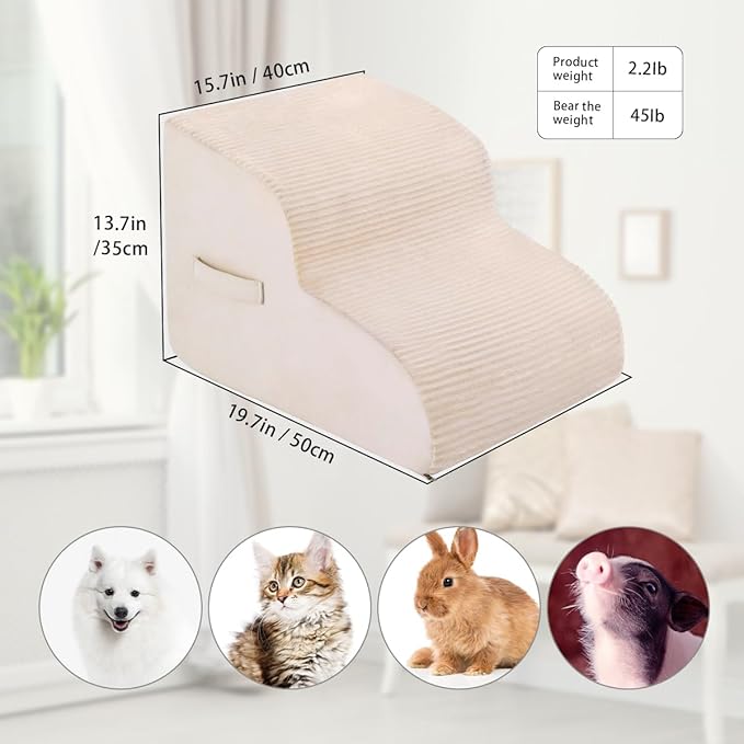 High Density Foam Dog Stairs Steps 13.7’’ Non-Slip 2-Tiers (Beige)