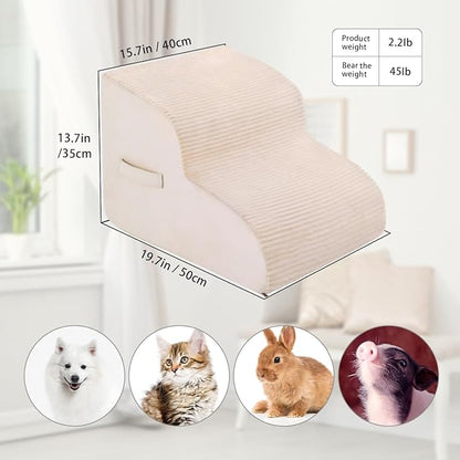 High Density Foam Dog Stairs Steps 13.7’’ Non-Slip 2-Tiers (Beige)