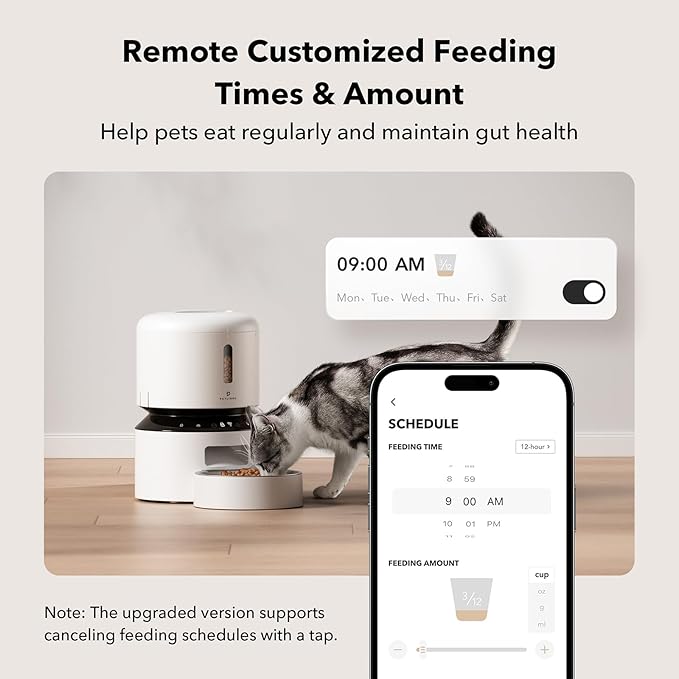 PETLIBRO Automatic Cat Feeder, 5G WiFi Automatic Pet Feeder with Freshness Preservation, 3L Timed Cat Feeders for Dry Food, Up to 48 Portions 10 Meals Per Day, Granary Pet Feeder for Cat/Dog, White
