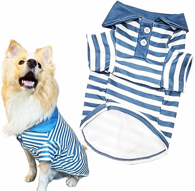 Cute Dog Clothes Striped Dog Polo Shirts Cute Sweater Puppy Clothes Gentle Sweater Pet Clothes for Small Medium Large Dogs Cats (Blue Stripe 4XL Size 55-65lb Pets)