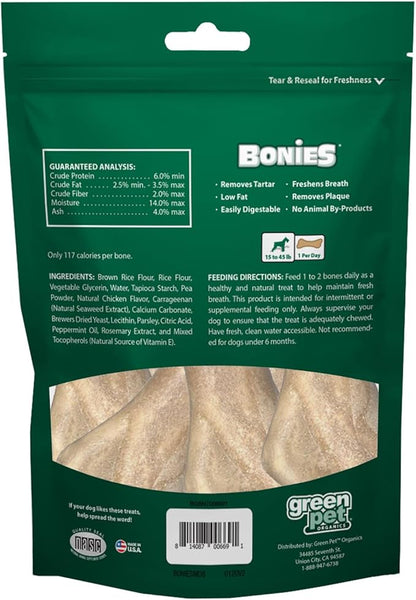 Bonies Natural Breath and Dental Formula Medium-Sized Single Bone - All-Natural Ingredients, Fresh Breath, Cleans Teeth, Low Calories, Chicken Flavor, [Medium Dogs], 8 Bones