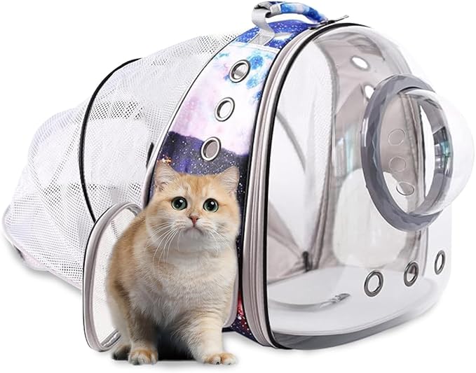 Cat Clear Bubble Backpack Carrier, Space Capsule Astronaut Backpack for Cats Small Dog Kitten Bunny Airline Approved Travel Hiking Camping Cat Book Bag (Galaxy Blue, Bubble Window)