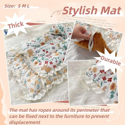 Floral Dog Dog Bed Mat Plush Kennel Pad