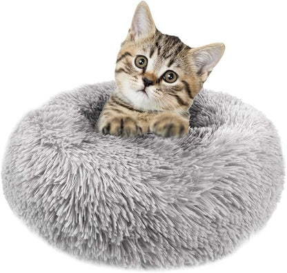 otoez Kitten Puppy Bed Small Round Dog Cat Beds Anti Anxiety Plush Pet Calming Donut Bed with Non-Slip Waterproof Bottom (19.7", Light