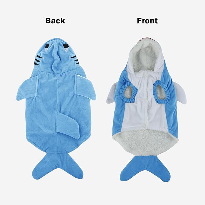 Dog Shark Costume - Doggy Halloween Costumes Winter Pet Hoodie Holiday Cospaly Pet Coat for Cats and Small Medium Pets (Blue, M)