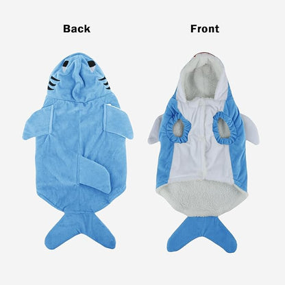 Cat Shark Costume - Dog Halloween Costumes Winter Pet Hoodie Holiday Cospaly Pet Coat for Cats and Small Medium Pets (Blue, S)