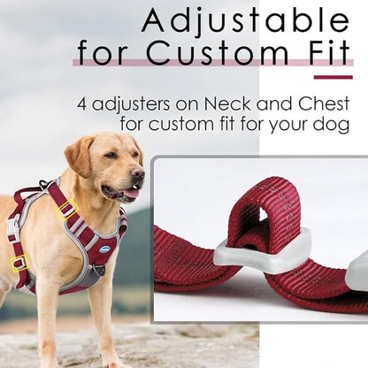 ThinkPet No Pull Harness Breathable Sport Harness with Handle-Dog Harnesses Reflective Adjustable for Medium Large Dogs,Back/Front Clip for Easy Control XL Dark Red