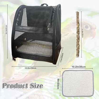 Bird Carrier Backpack,Bird Travel Carrier with Stand Perch,Waterproof Pads,Breathable & Portable,for Small Birds, Green Cheek, Cockatiel, Parrot