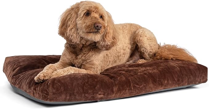 35 Inch Comfort Plush Dog Bed with Granular Foam Sponge Support - Removable Machine Washable Cover, Waterproof Lining, Non-Slip Bottom - Fits Extra Large, Large, Medium, Small Crates (Brown)