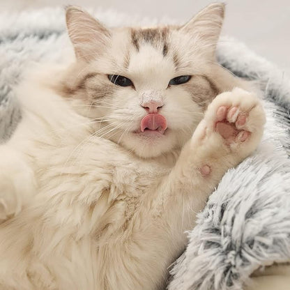 Cat Bed Round Fluffy Hooded Cat Bed Cave