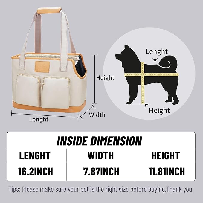 Dog Carrier Purse, Foldable Waterproof Premium PU Leather Oxford Cloth Dog Carrier Bag, Pet Travel Tote Bag with Pockets for Cat and Small Dog