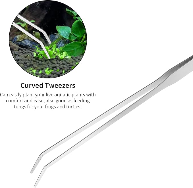 Ohtomber Aquascape Tools Aquarium Kit - 4PCS Terrarium Supplies Include Long Tweezers for Terrarium, Feeding Tongs, Aquarium Scissors, Aquarium Algae Scraper for Fish Tank Cleaning Plant Trimming