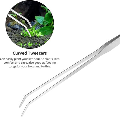 Ohtomber Aquascape Tools Aquarium Kit - 4PCS Terrarium Supplies Include Long Tweezers for Terrarium, Feeding Tongs, Aquarium Scissors, Aquarium Algae Scraper for Fish Tank Cleaning Plant Trimming