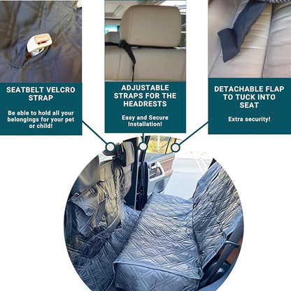 Deluxe Quilted and Padded Dog Pet Car Back Seat Cover with Comforting Fabric 62"x94", BLACK