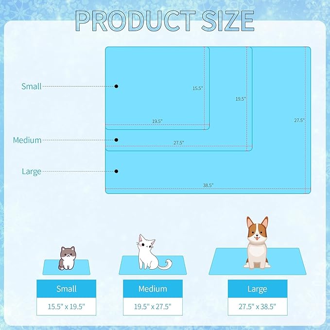 DELIFUR Cat Cooling Mat- Pet Cooling Mat Outdoor for Dogs Self Cooling Pad for Cat Puppy Small Dog Machine Washable (Medium