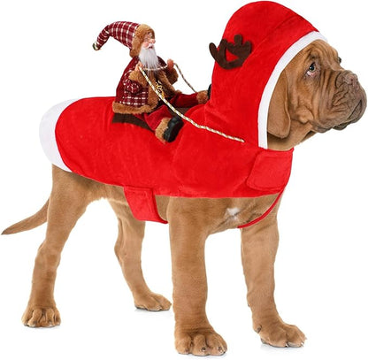 BWOGUE Santa Dog Costume Christmas Pet Clothes Santa Claus Riding Pet Cosplay Costumes Party Dressing up Dogs Cats Outfit for Small Medium Large Dogs Cats