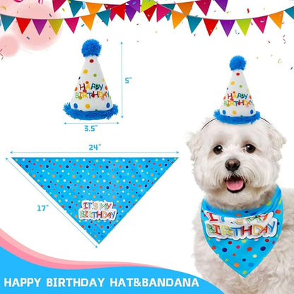 BINGPET Dog Birthday Bandana Set with Cake,Dog Birthday Cake and Balloon,Dog Birthday Party Supplies for Boys and Girls,Puppy Chew Toys Gift for Large and Extra Large Dogs Pets - Blue