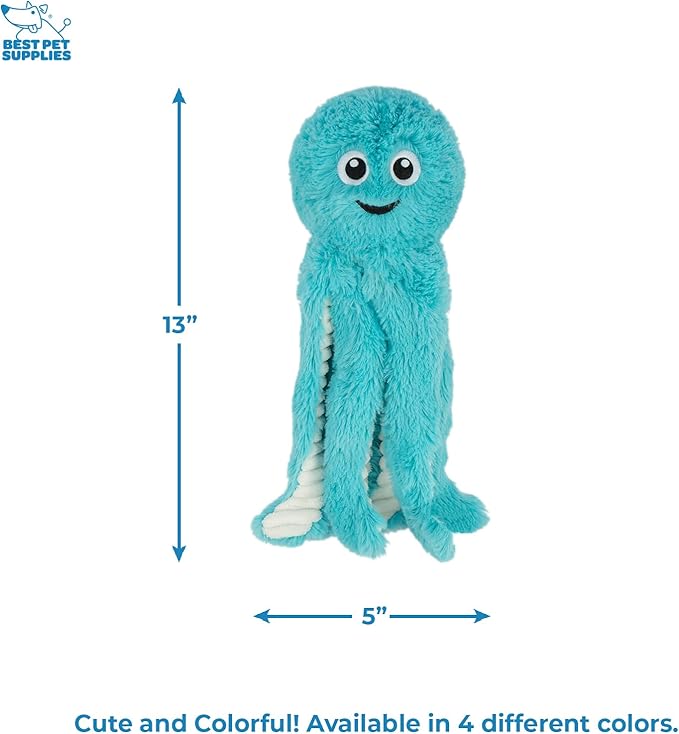 Best Pet Supplies OctoMutant Crinkle Plush Dog Toys for Interactive Play, Puppy and Senior Indoor Play, Colorful Octopus Toy Shape, Soft Head Stuffing, Cute and Cuddly - Turquoise