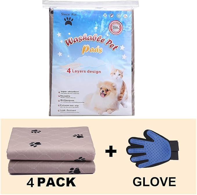 SincoPet Washable Dog Pee Pads with Puppy Grooming Gloves