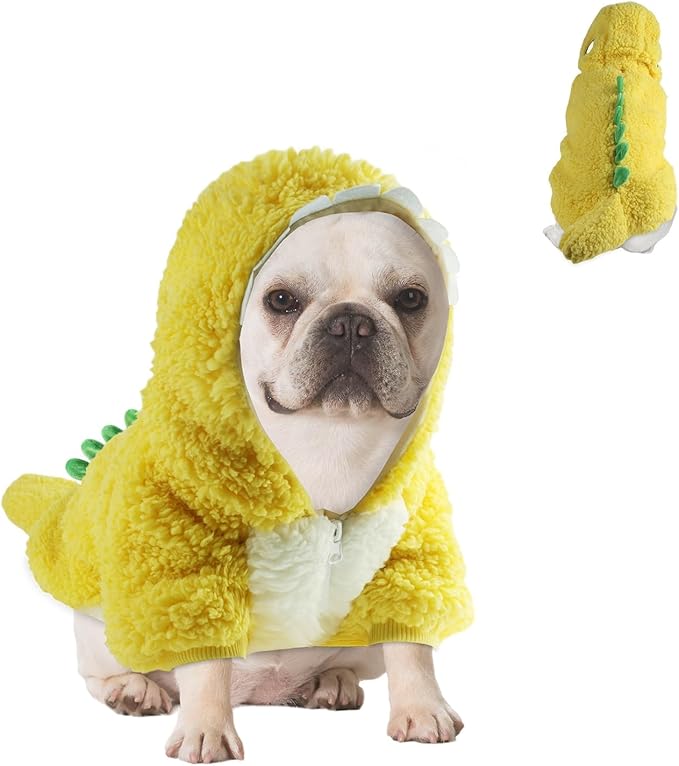 HOTUMN Dog Dinosaur Halloween Costume - Pet Warm Hoodie Halloween Cute Dino Dog Clothes Outfit for Small Medium Dogs(Medium,Yellow)