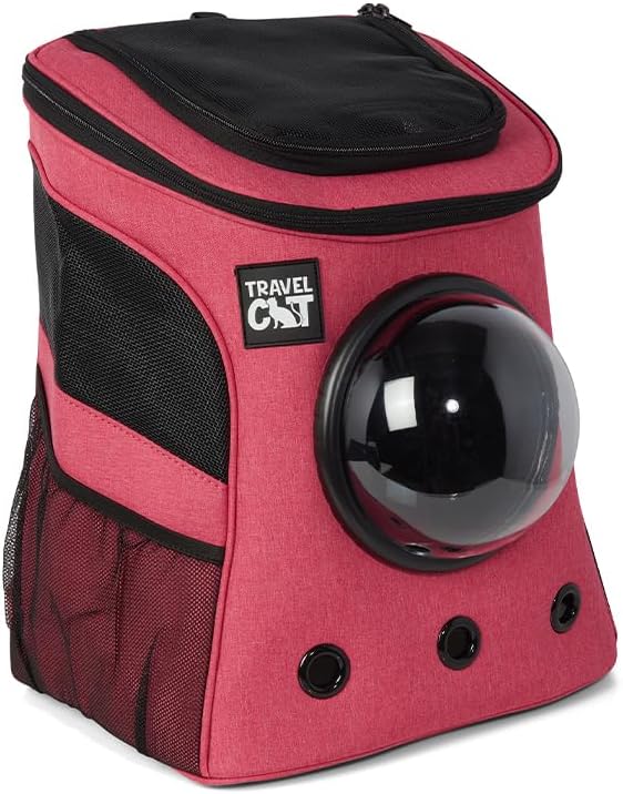 Fat Cat Backpack Carrier - Airline Approved Cat Carrier with Space Capsule Bubble for for Small Cats, Kitten - Premium Deep Rose Pink Cat Carrier Backpack for Outdoor, Travel, Hiking, Pet Supplies