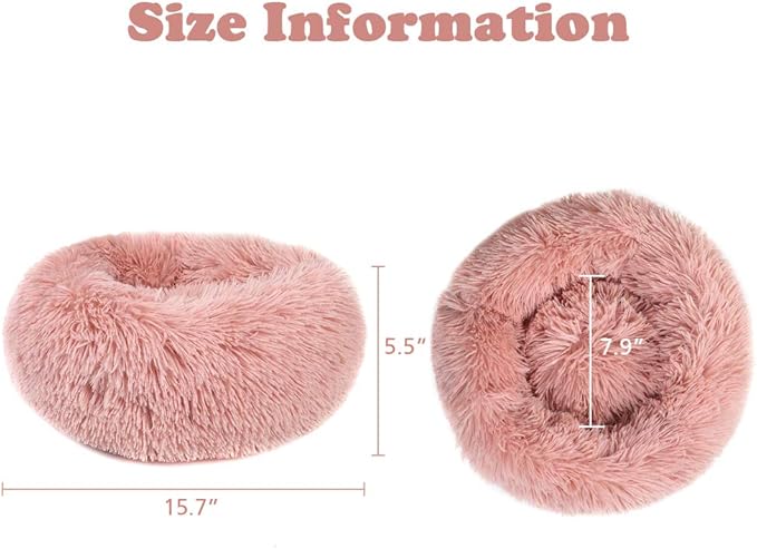 otoez Kitten Puppy Bed Extra Small XS Round Dog Cat Beds Anti Anxiety Plush Pet Calming Donut Bed with Non-Slip Waterproof Bottom (15.7", Pink)