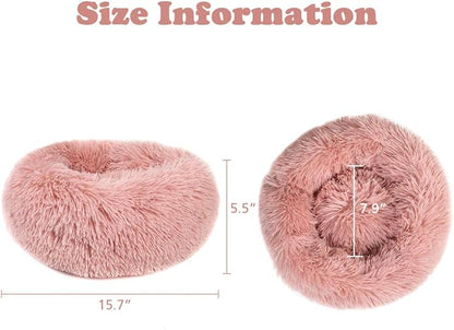 otoez Kitten Puppy Bed Extra Small XS Round Dog Cat Beds Anti Anxiety Plush Pet Calming Donut Bed with Non-Slip Waterproof Bottom (15.7", Pink)